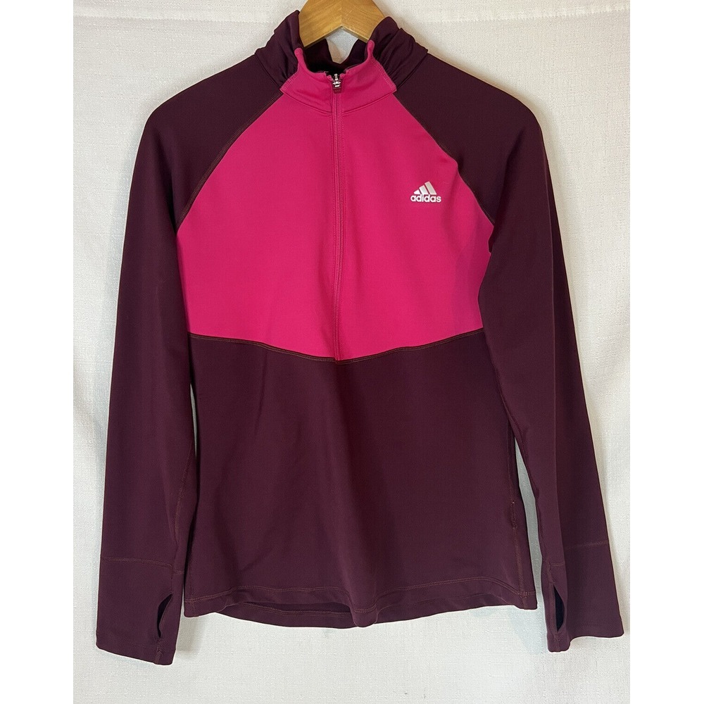 Adidas Climawarm Women's L Pink Athletic 1/4 Zip Long Sleeve Pullover Sweatshirt